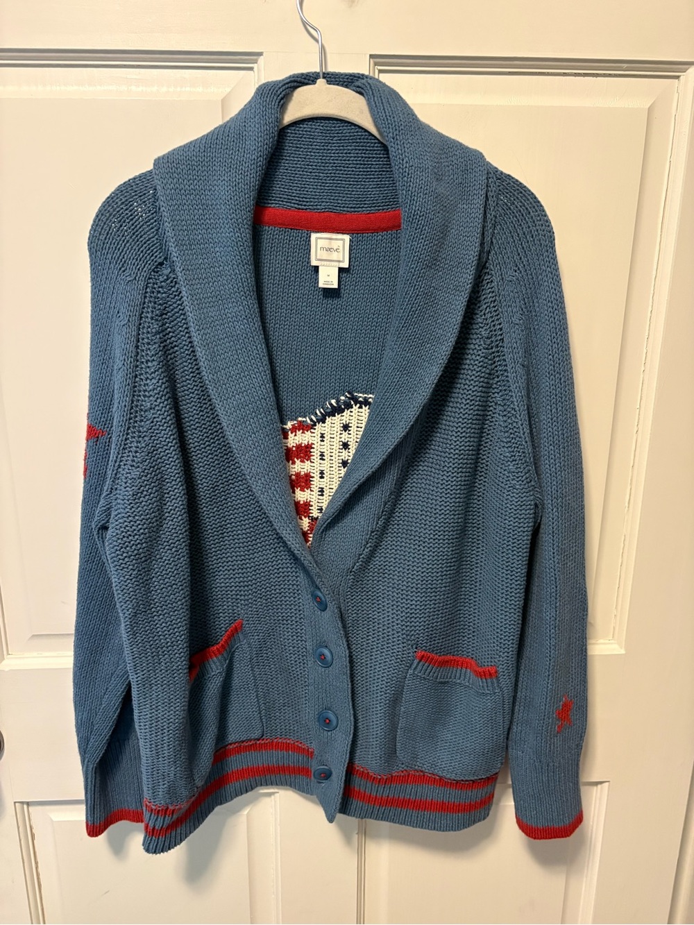 Maeve Anthropologie Lawson shawl flag blue collegiate cardigan sweater m medium - Picture 3 of 7
